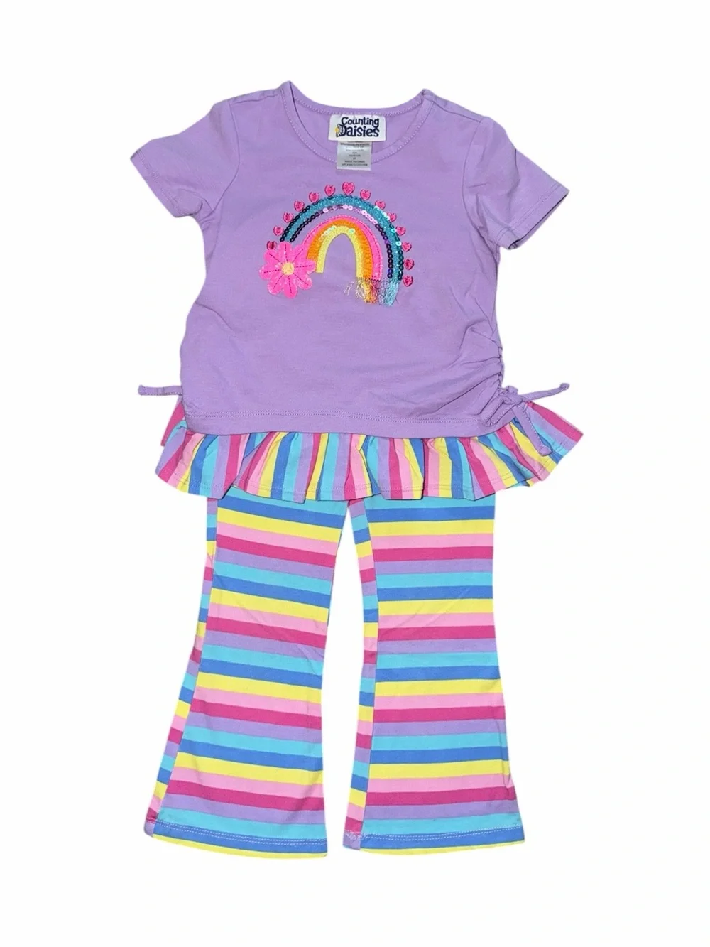 Counting Daisies Purple Rainbow Matching Outfit Set Ruffle Flare Pant Toddler 2T